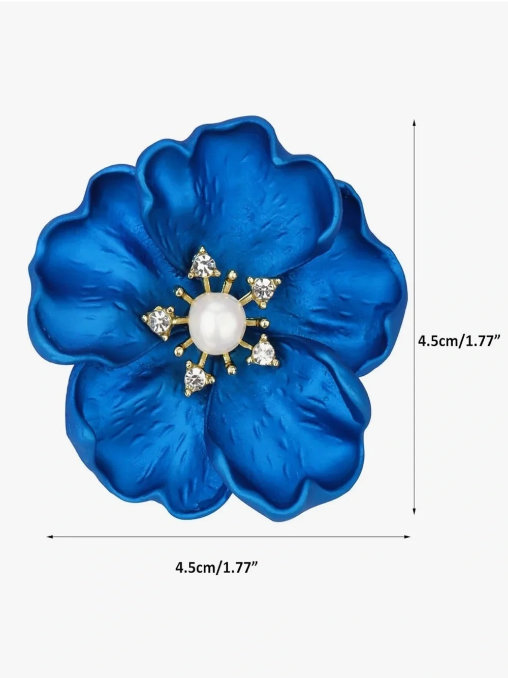 Anthropologie Cobalt Blue Floral Brooch with Rhinestone Center